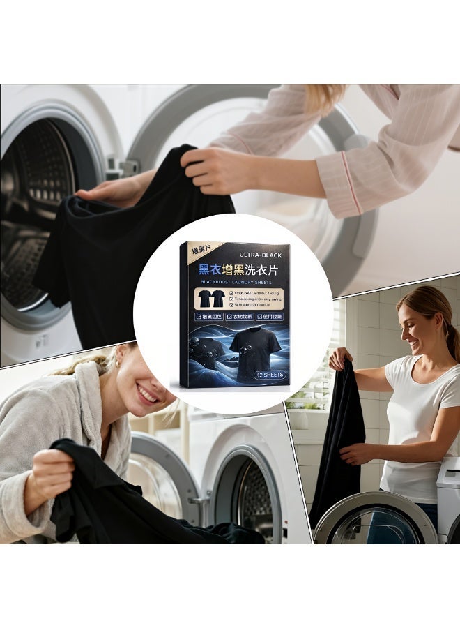 شرائح غسيل لإعادة سواد الملابس السوداء – تعزيز اللون وتثبيت الصبغة للملابس الداكنة، تجديد الأقمشة السوداء، سهلة الاستخدام، 12 شريحة - Image 3